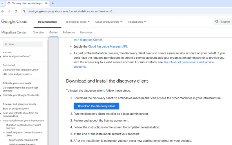 Google Cloud Migration Center Discovery Client Installation 2