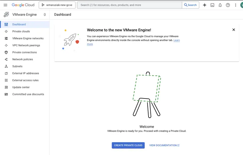 New Google Cloud VMware Engine UI
